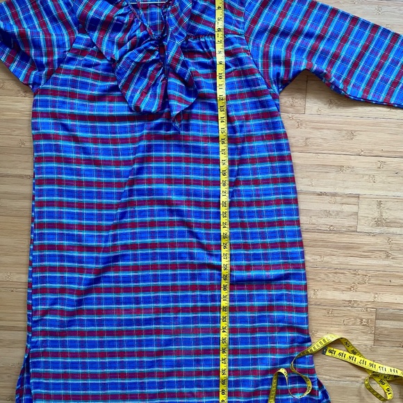 Eddie Bauer Womens L Ruffle Neck 3/4 length Nightgown Red Blue PLAID 90s USA - Picture 12 of 14